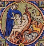 Bible moralisée - Christ removes Eve from Adam's side