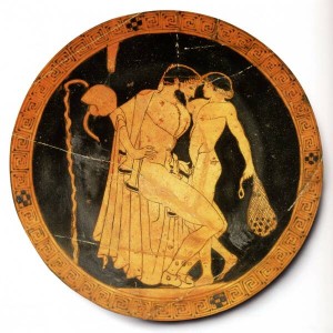 pederastic scene from an Ancient Greek vase painting